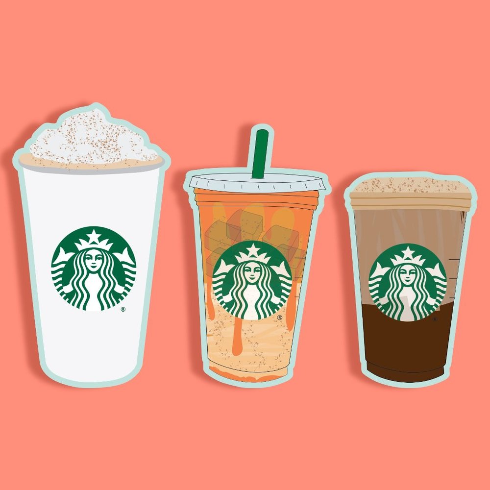 3 Starbucks Fall Drinks Sticker Pack GLOSSY